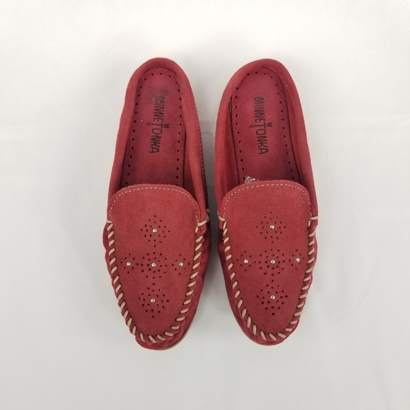 minnetonka suede moccasin mule with studs
